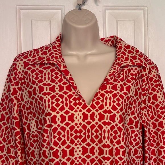 Jude Connally Red & Tan Geometric Shirt Dress | Size Large - Picture 2 of 9